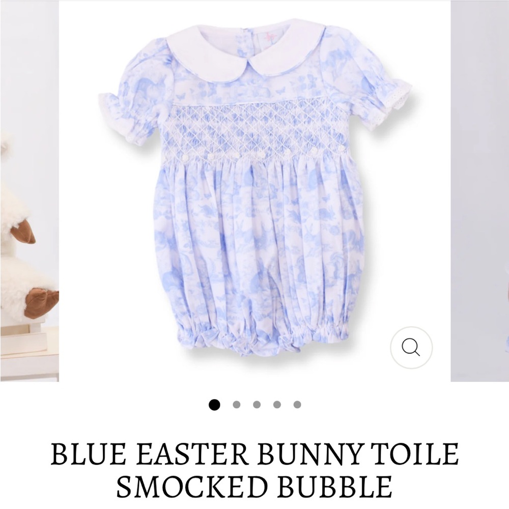 Blue Bunny Toile Smocked Bubble Romper easter